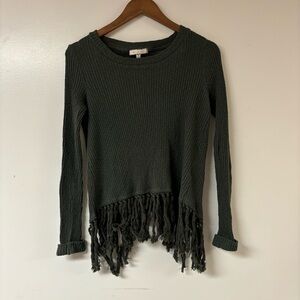 Anthropology Eri & Ali malla pullover fringe sweater dark green size Medium